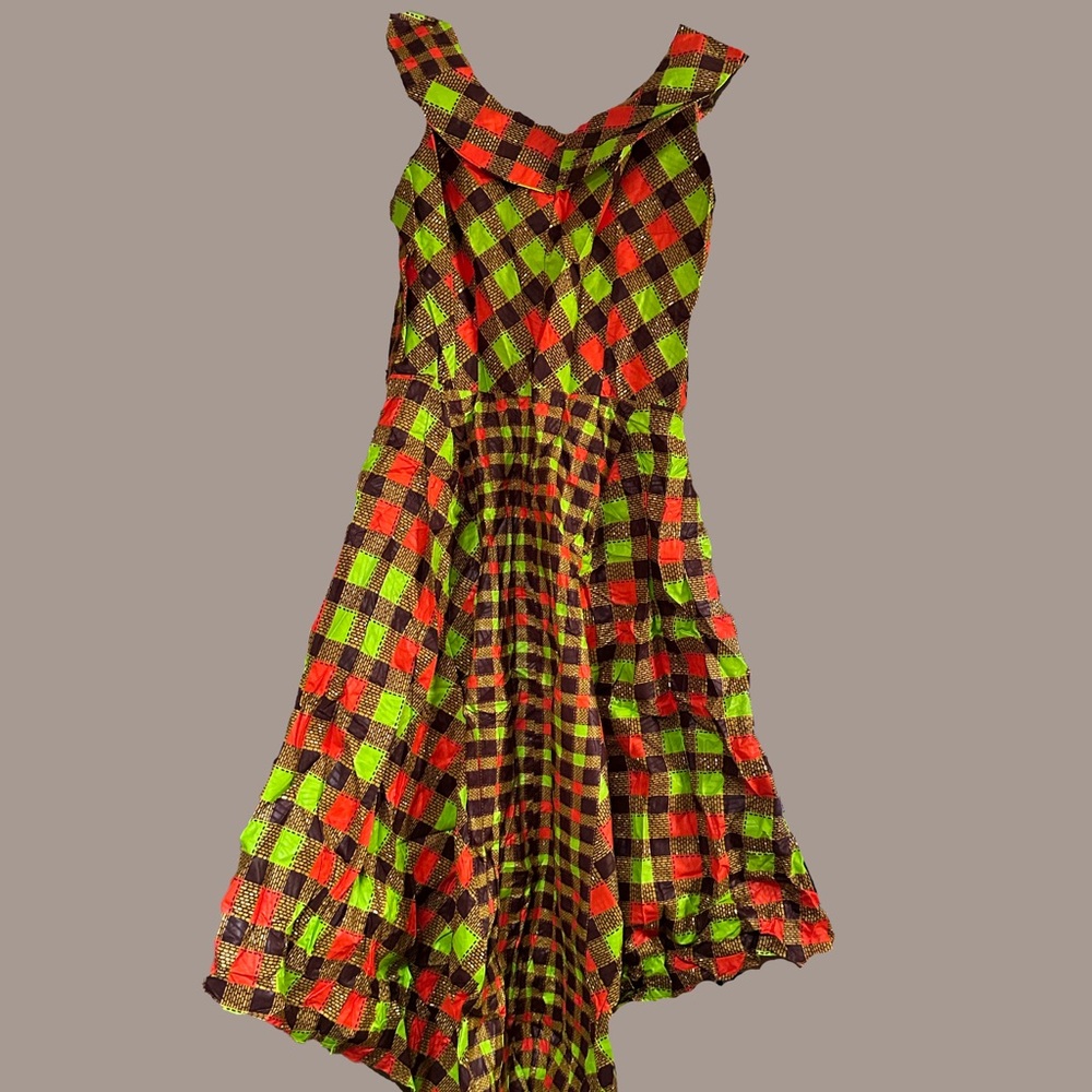 Vibrant Plaid Sleeveless Handmade African Dress